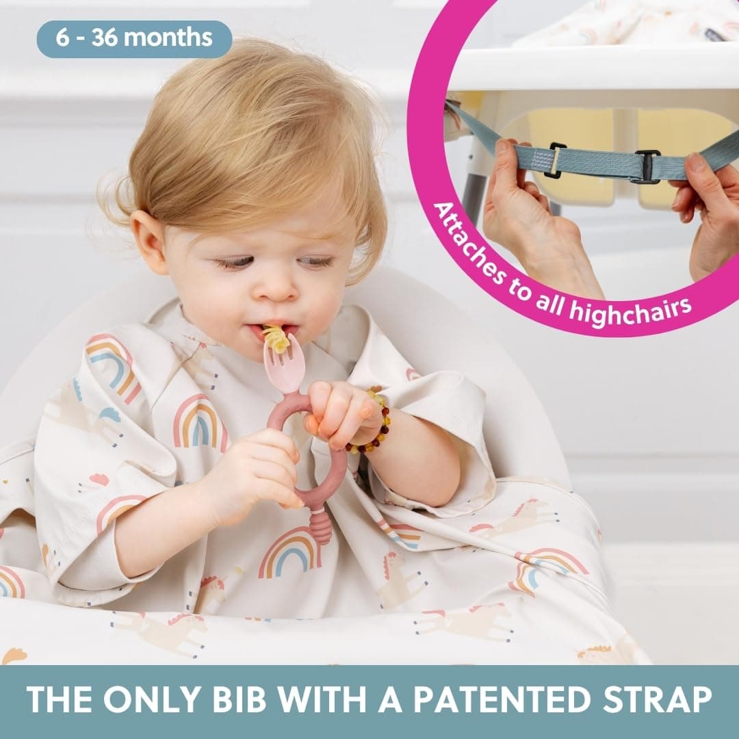 BIBaDO - Short Sleeve Baby Bibs - Babies & Toddlers 6-36 Months - Coverall Weaning Bib - Easy Wipe Clean & Soft Fabric - Attach to Highchair & Tables - Waterproof - Machine Washable — view 2