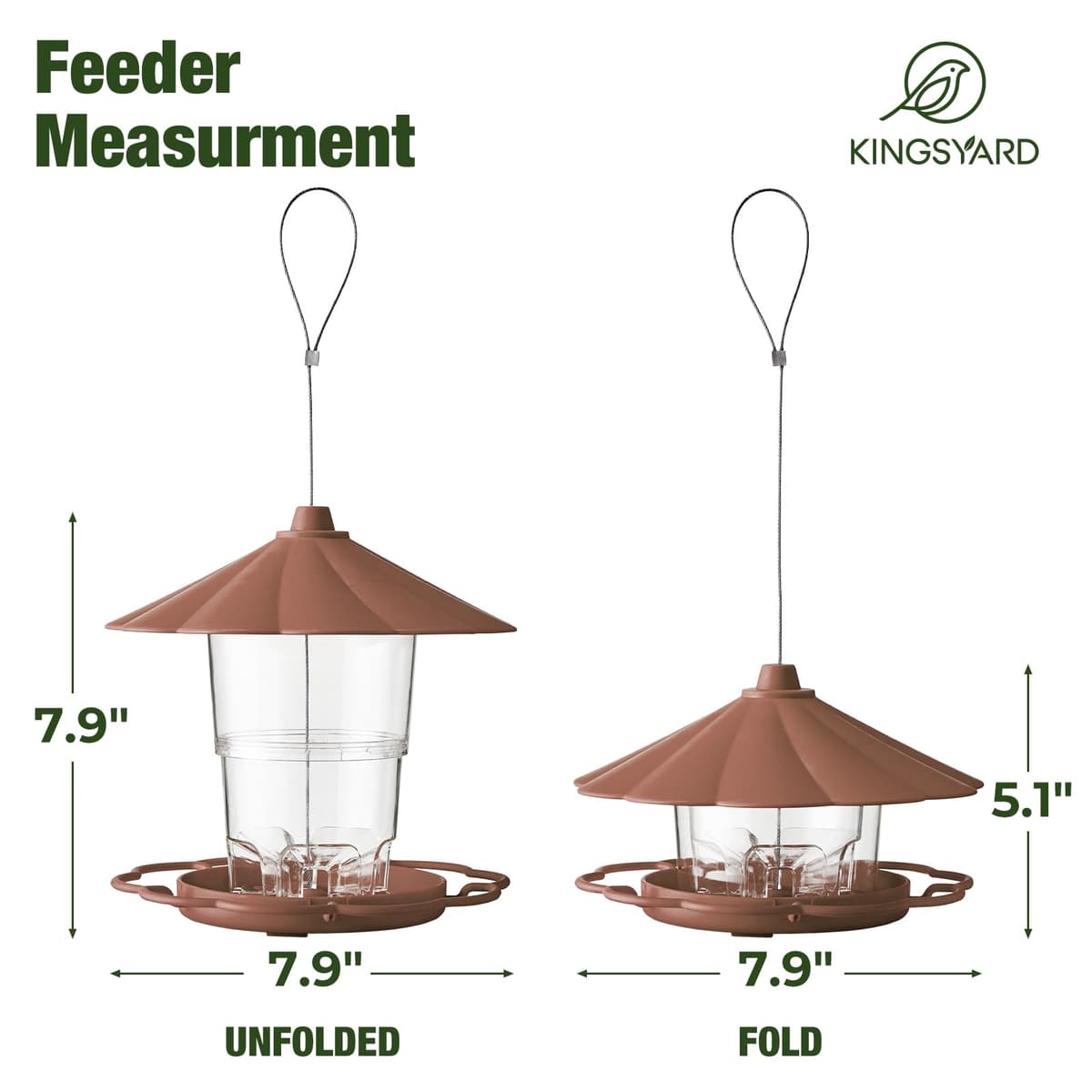 Kingsyard Bird Feeder for Outside Outdoors Hanging, Adjustable Hopper Feeders with Wide Seed Tray and Rainproof Roof, Wild Birds Feeder for Garden Backyard Decoration, 1 pack, Brown — view 3