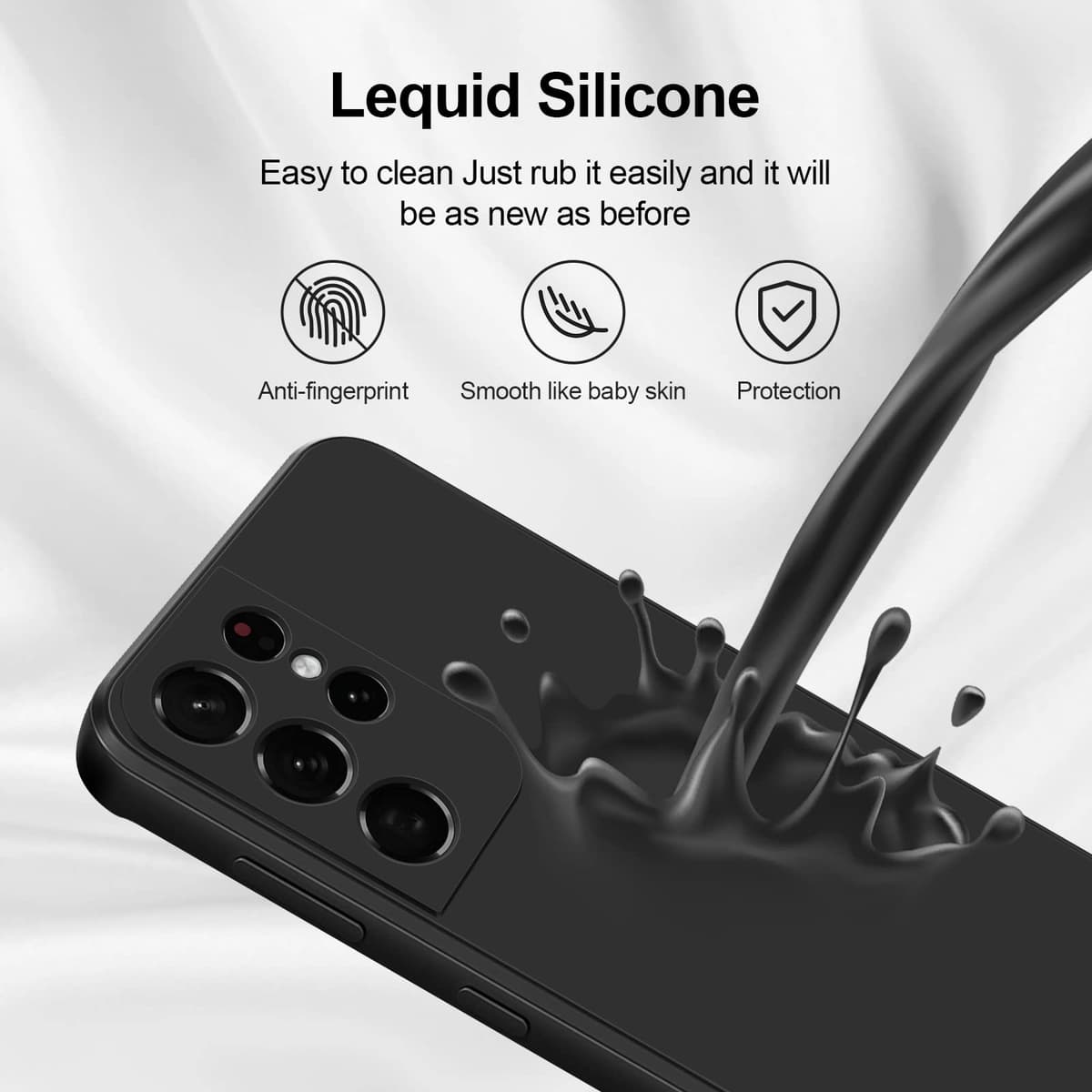 GiiYoon Case Compatible with Samsung Galaxy S21 Ultra 5G, Silky-Soft Touch Full-Body Protective Phone Silicone Case, Shockproof Cover with Microfiber Lining, Black — view 4