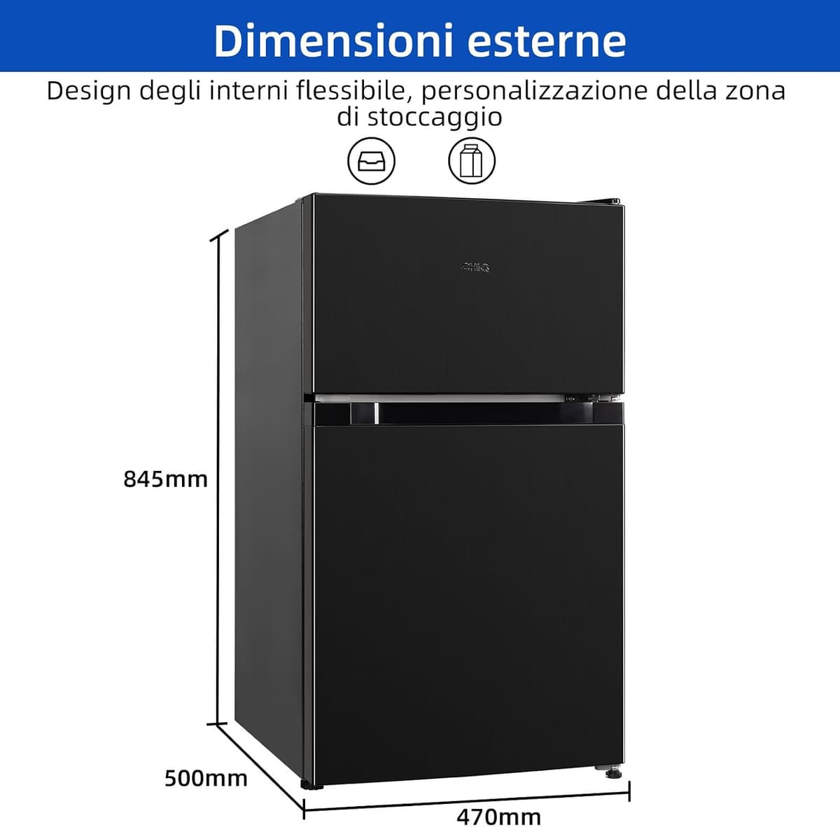 CHiQ Bajo Encimera Frigorífico Combi Bajo Encimera, 86L(65/21), Termostato Ajustable, Bajo Ruido, Para Dormitorio, Cocina, Oscuro — view 3