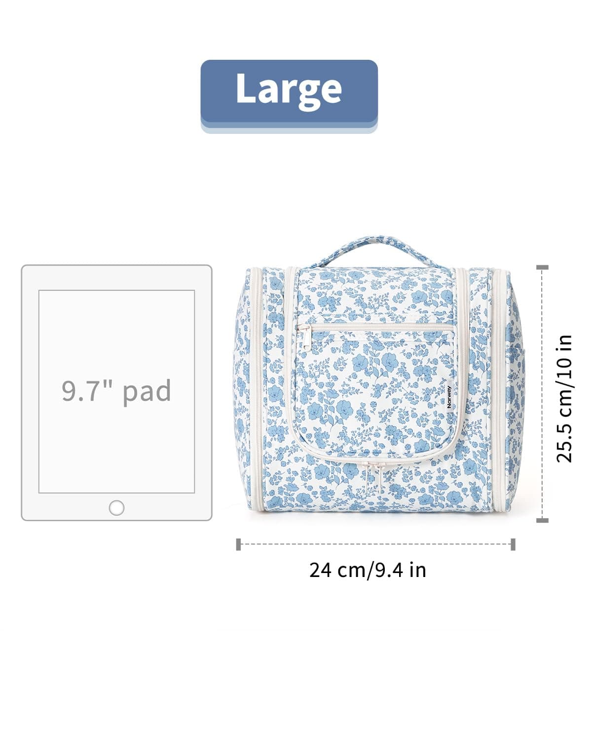 Narwey Hanging Toiletry Bag for Women Travel Makeup Bag Organizer Toiletries Bag for Cosmetics Essentials Accessories (Large, Little Blue Flower) — view 7