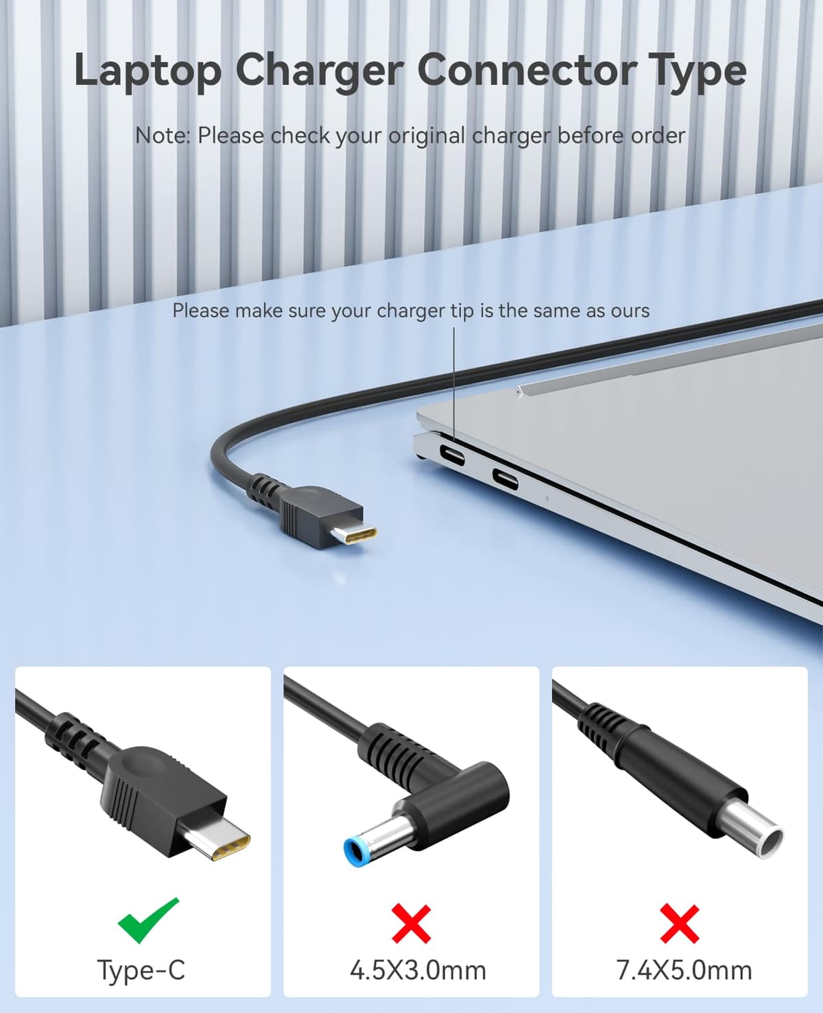 65W USB C Laptop Charger Universal for Lenovo Thinkpad Yoga, Dell Latitude XPS 13 Series, HP Chromebook, Asus Zendbook, Samsung, Type C Fast Charging — view 4