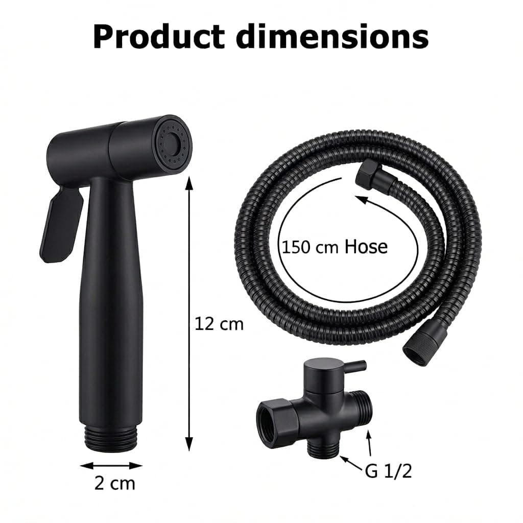 Grifo Bidet para WC Ducha Higiénica de Acero Inoxidable con Manguera 1.5m, para Higiene Personal y Limpieza de Mascotas Incluye Adaptador G1/2 (Negro) — view 4