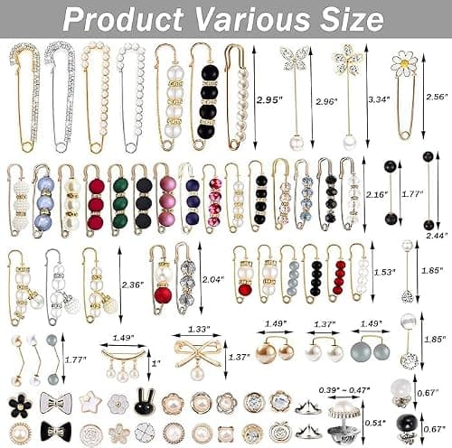 145 Pcs Brooch Pins, Sweater Shawl Hat Clip Neckline Pins Double Faux Pearl Brooches for Women Fashion Cover Up Buttons Clothing Dress Decoration Accessories Pant Waist Tightener Safety Pins — view 5