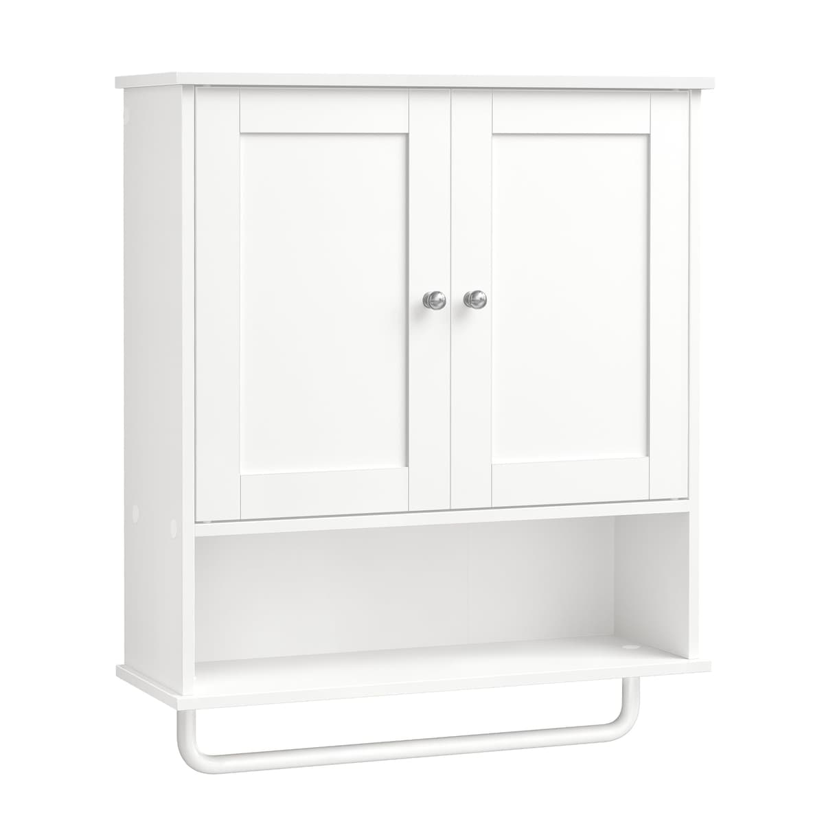 VASAGLE Siren Colección - Mueble de Baño Colgante con Barra para Toallas, Armario de Pared con Estante Abierto, Estante Ajustable y Puertas, Estilo Rústico, Blanco Nube BBK149WB01