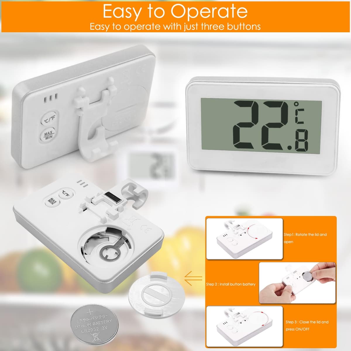 Fridge Thermometer Digital Refrigerator Thermometer, Suplong 2 Sets Digital Waterproof Fridge Freezer Thermometer With Easy to Read LCD Display (White-2) — view 2