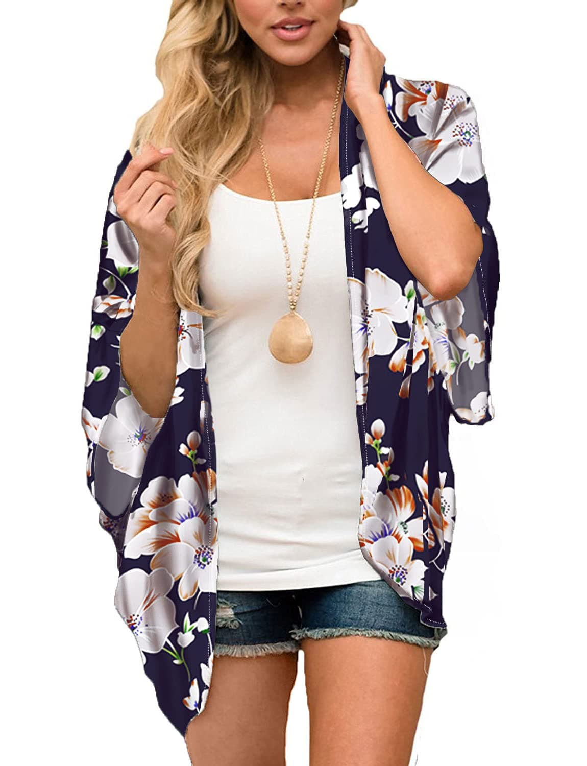 MayBuy Women's Summer Long Flowy Kimono Cardigans Boho Chiffon Floral Beach Cover Up Tops — view 31