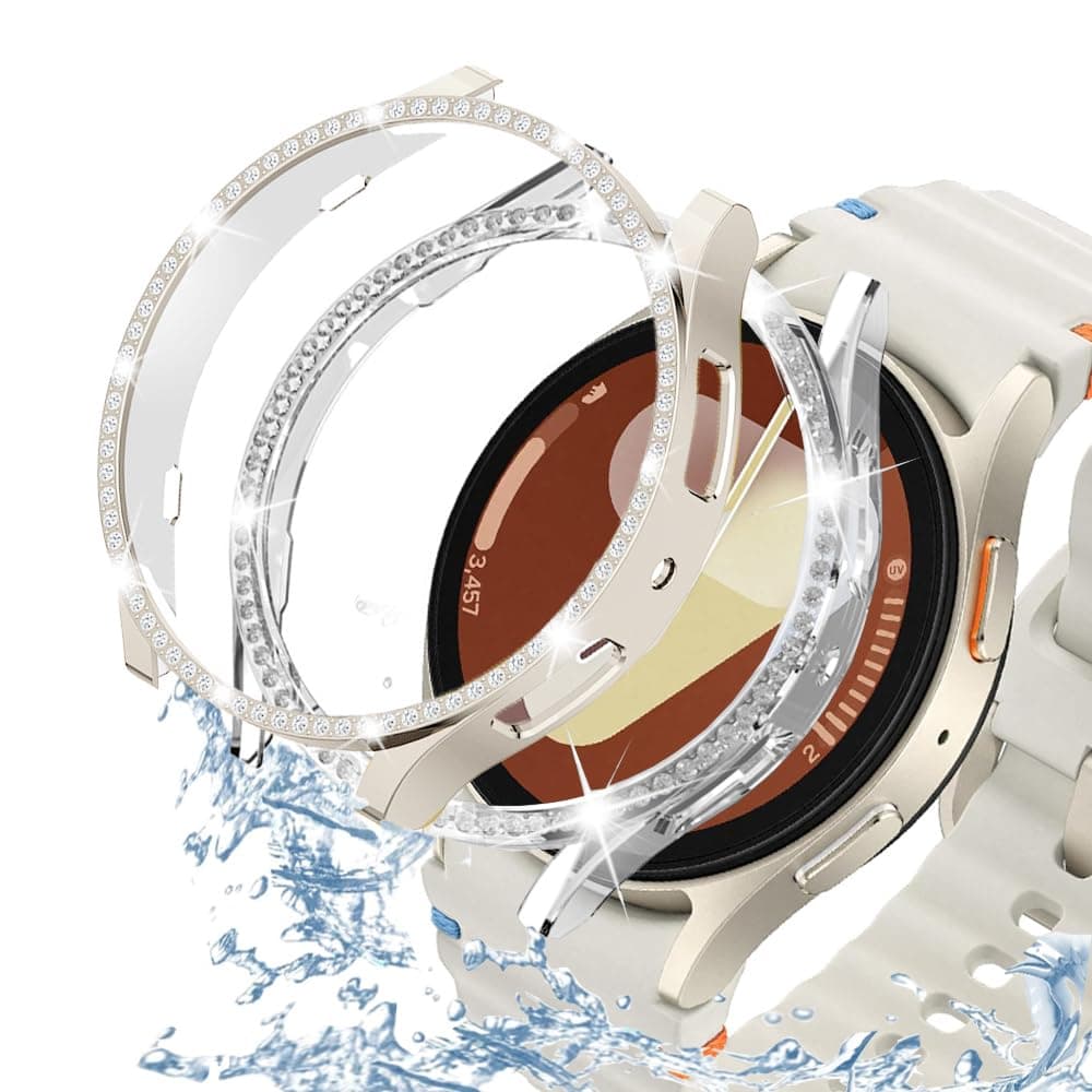 DEALELE [2-PACK] Case Compatible with Samsung Galaxy Watch FE / 5/4 40mm, Bling Double-row Diamond PC Protective Case Protector Cover, 40mm, Rose gold + Transparent — view 33