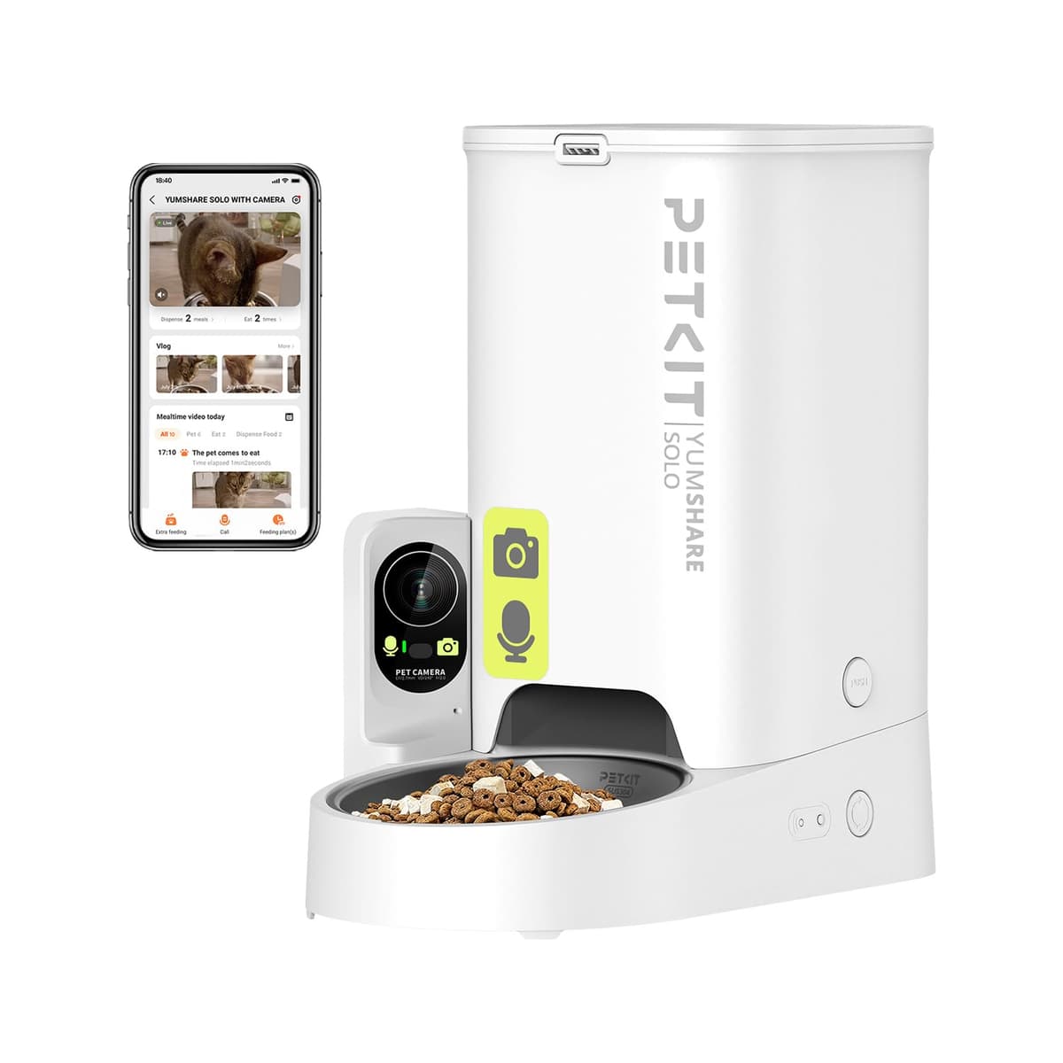 PETKIT Automatic Cat Feeder with Camera, 1080P HG, AI Function, Food Dispenser Cats/Dogs 3L, 2.4G WiFi, Two-Way Audio, App Control, Stainless Steel Bowl