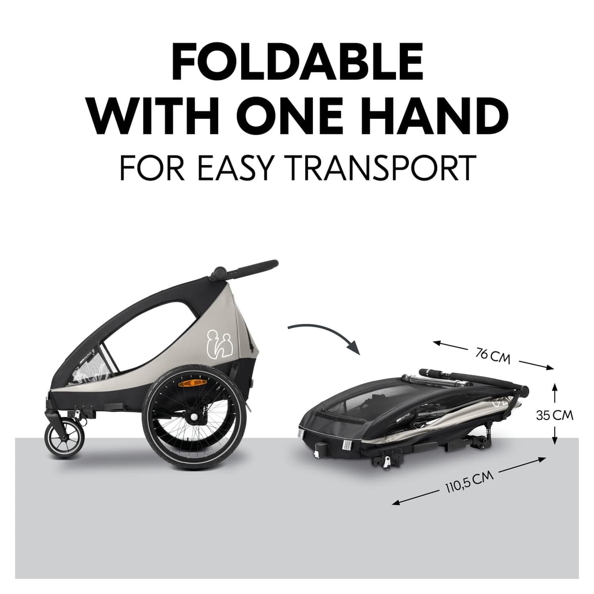 hauck Dryk Duo Plus, Black - 2in1 Kids Bike Trailer & Pushchair with Suspension 2 Seats Folding Bicycle Trailer with XL Storage, Tow Bar, Hitch, Pennant, Stroller Wheel & LED Rear Light — view 10