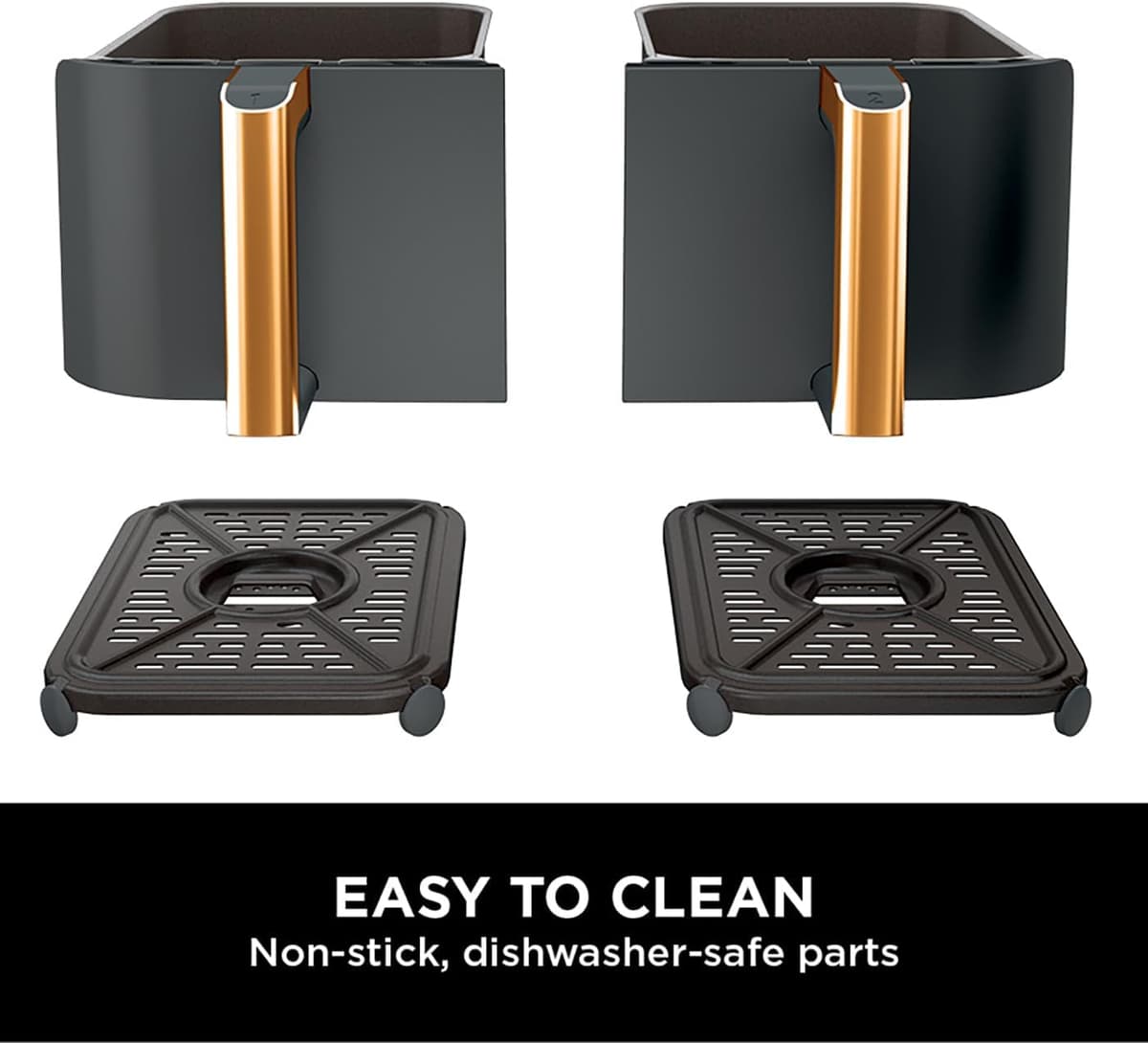 Ninja Foodi MAX Dual Zone Air Fryer, Amazon Exclusive, Tongs, 2 Drawers, 9.5L, 6-in-1, Use No Oil, Air Fry, Max Crisp, Roast, Bake, 8 Portions, Nonstick Dishwasher Safe Baskets, Copper/Black AF400UKCP — view 6