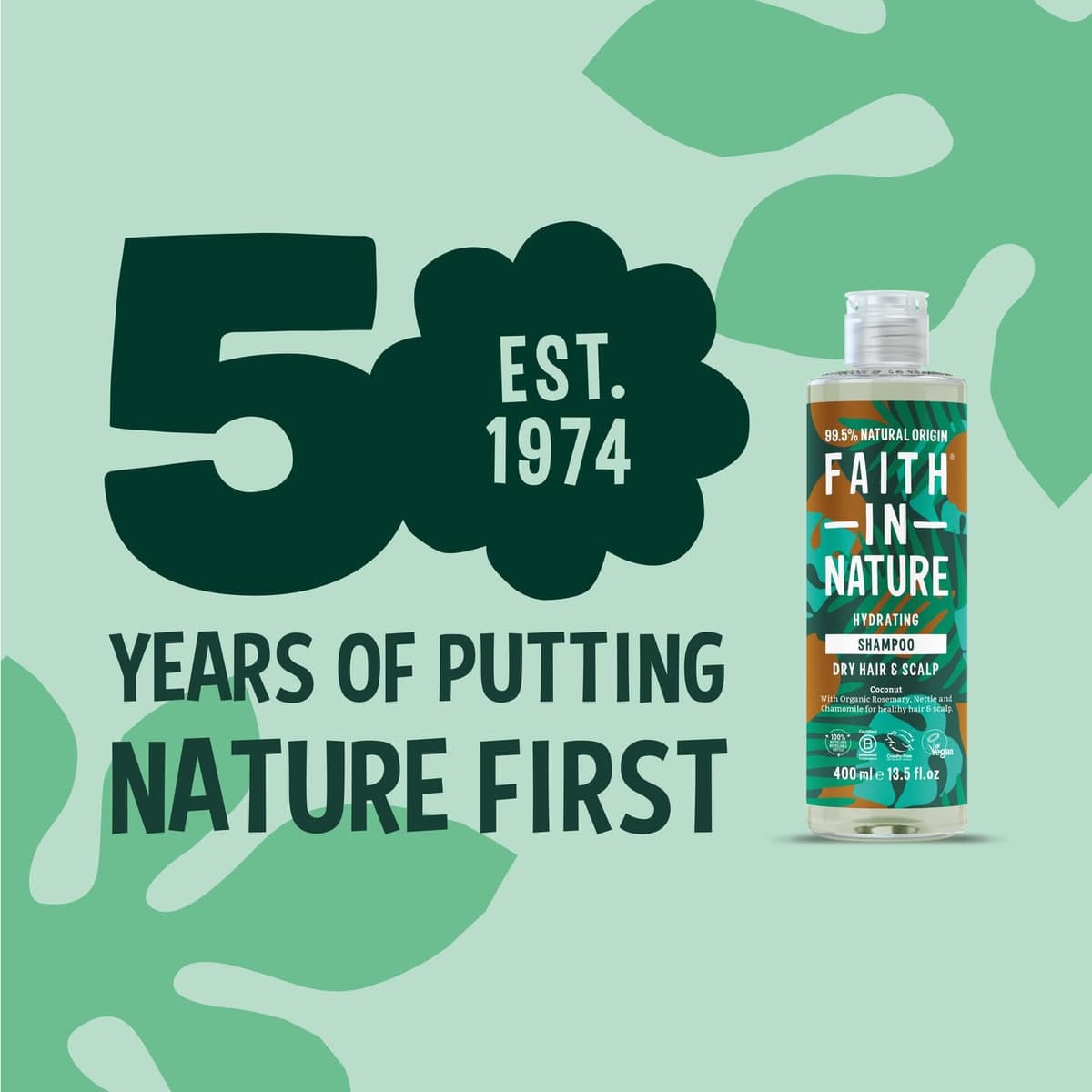 Faith In Nature Organic Coconut Shampoo, Hydrating for Dry Hair & Scalp, Vegan & Cruelty Free, No SLS, Silcones or Parabens, 400ml — view 2