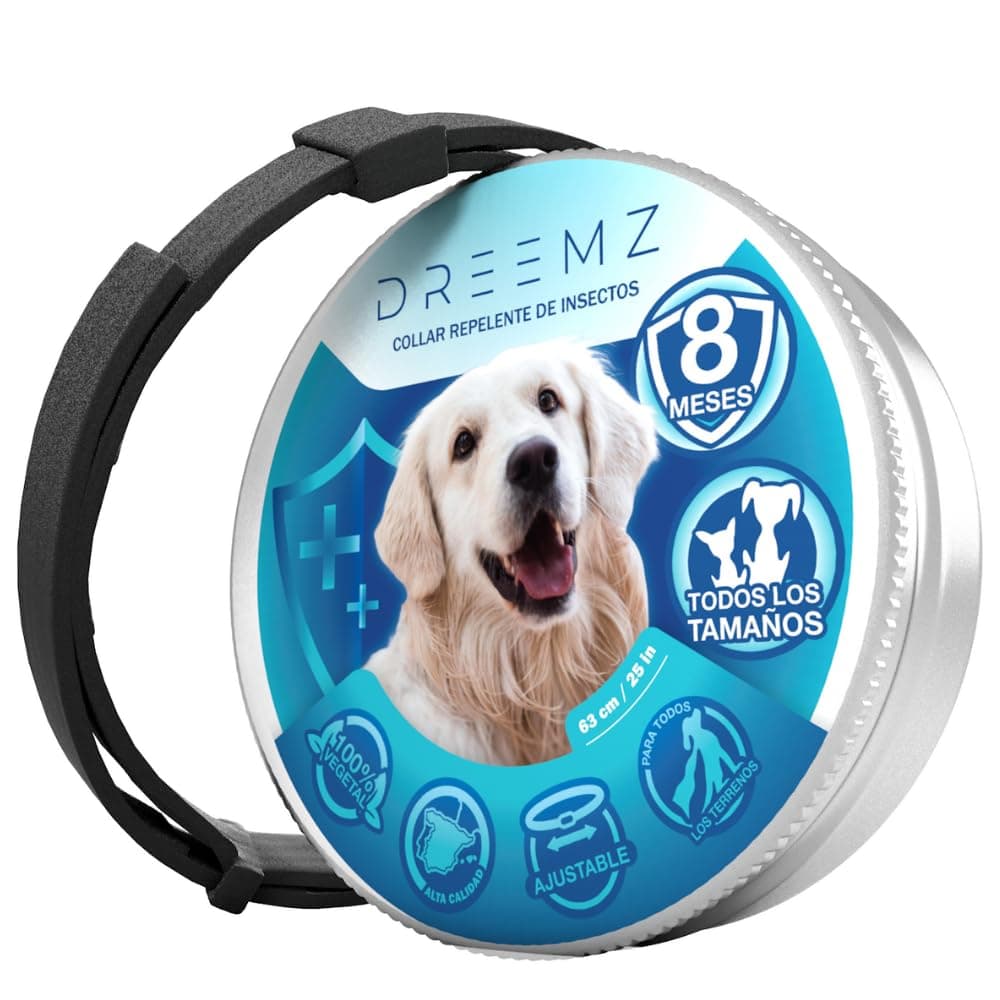 DREEMZ Collar Repelente de Insectos - Antipulgas Perros, garrapatas y Mosquitos, 8 Meses protección-63cm -100% Vegetal-Impermeable - Formatos (1 Und Gris) — view 12