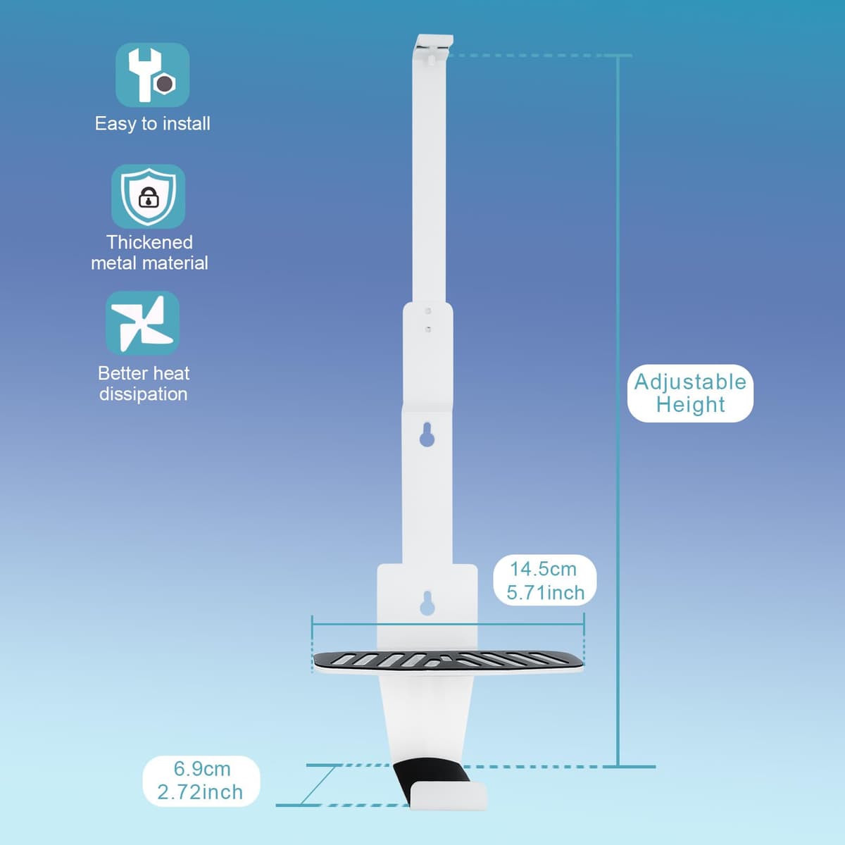 PS5 Wall Mount, Heavy-Duty Steel Mount Kit for Protection & Cooling with 2 Controller Holder and Headset Holder,Compatible with All PS5 Models Including Slim, Pro, Original. (White) — view 2