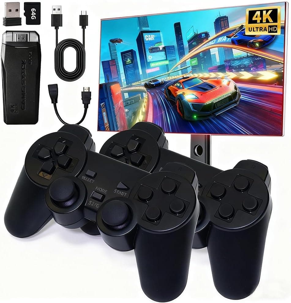 2026 Retro Game Console, 4K HDMI with 40,000+ Games, 23 Emulators, Plug-and-Play, Two 2.4GHz Wireless Controllers