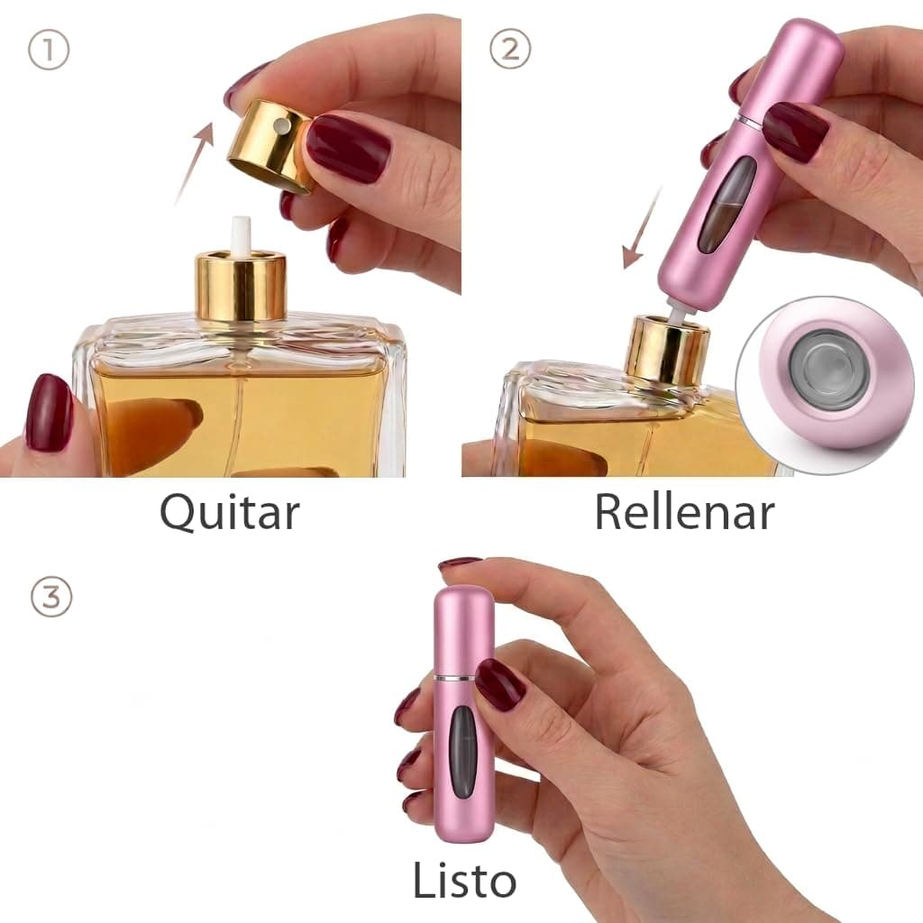ModernAlma® - Atomizador Perfume Recargable | Atomizador Perfume Viaje Portátil de Aluminio con Ventana | Mini Spray Perfume Recargable para Avión, Bolsillo y Viaje (3, Multicolor 1, 5) — view 4