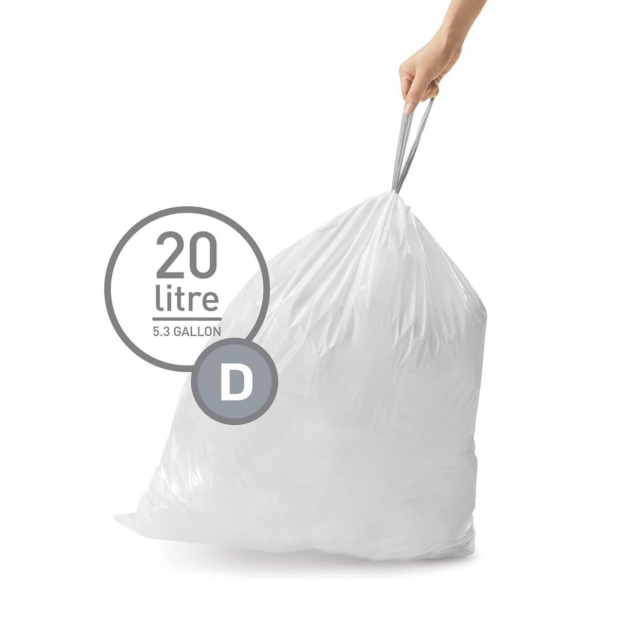 SIMPLEHUMAN CW0254 3 x paquete de 20 bolsas de basura a medida (60 bolsas), código D, plástico blanco — view 2