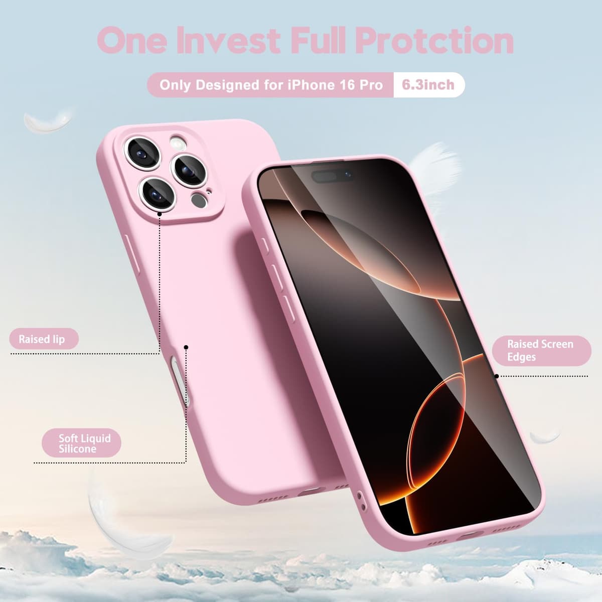 oakxco for iPhone 17 Pro Max Phone Case Liquid Silicone, Cute Thin Slim Grip Soft Rubber Gel for Women Men, Smooth Matte TPU Plain Solid Color Girly Simple Case with Camera Cover, Light Pink — view 292