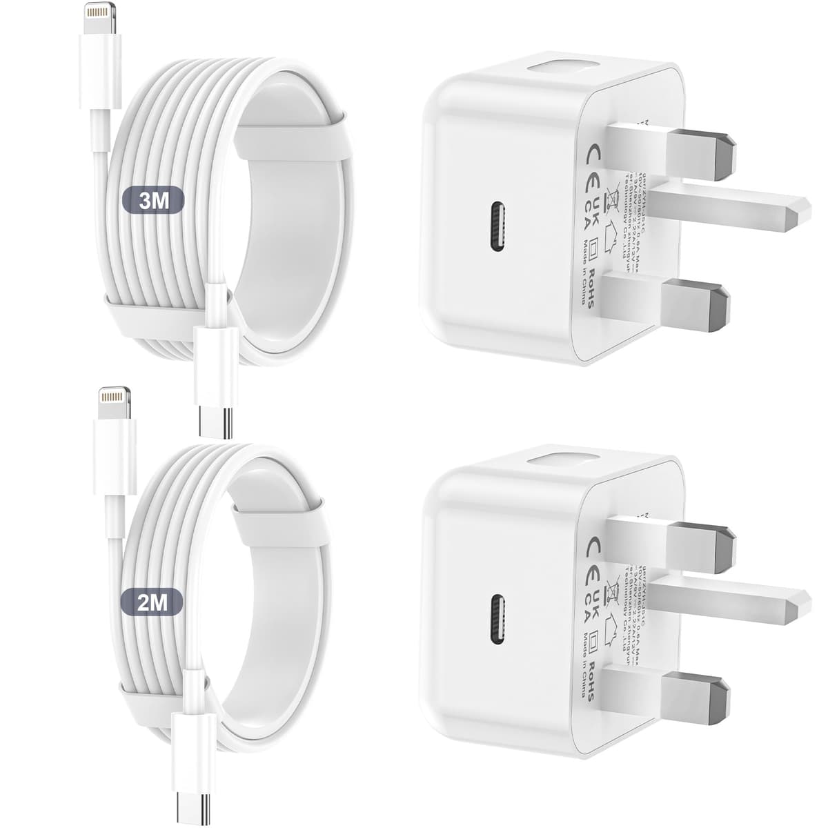 for iPhone Charger Fast Charge, 2Pack PD Fast Apple Charger UK USB C Plug With 2M&3M iPhone Fast Charger Cable [ MFi Certified] Lightning Cable for iPhone 14 13 12 11 Pro Max XS X 8 6, iPad