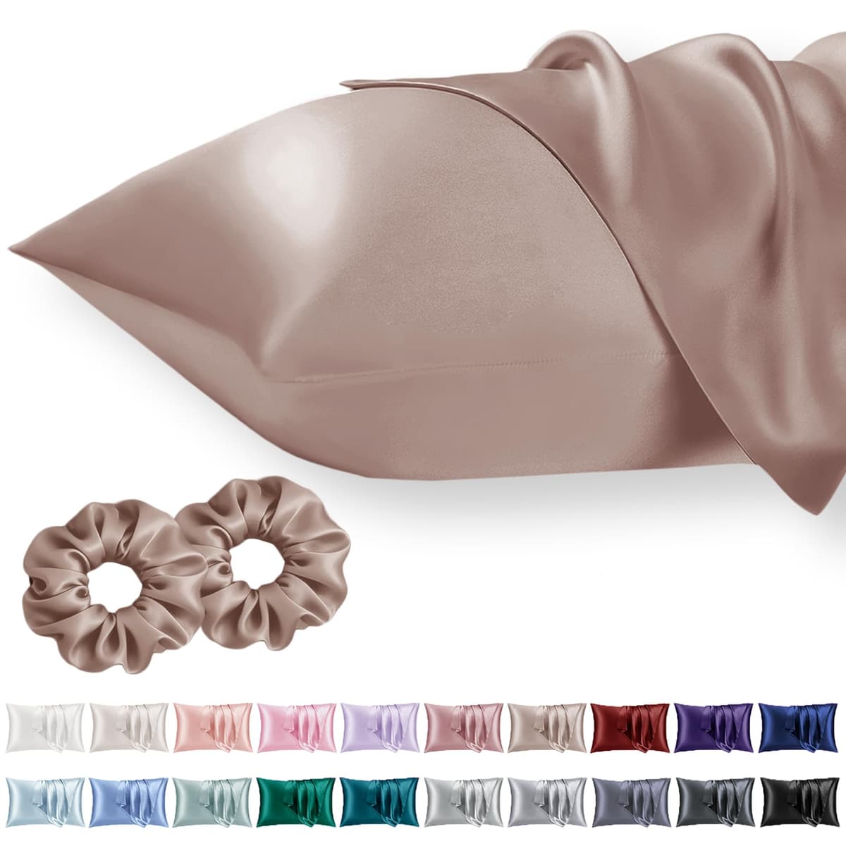 Vielit 2 Pack Satin Pillowcase for Hair and Skin Cooling,Soft as Silk Pillowcase for Hair and Skin,Easier Care than Silk Pillow Case Beige 50x75cm Gifts for Women Envelope & 2 Scrunchies — view 9