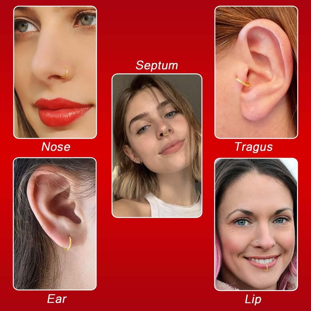 2pcs Gold Nose Ring Piercing Jewellery for Women, Nose hoops Snug and Super Snug Nose Ear Lip ring Tragus Septum 6mm+ 8mm 20g & 22g 316L Surgical Steel Hypoallergenic — view 4