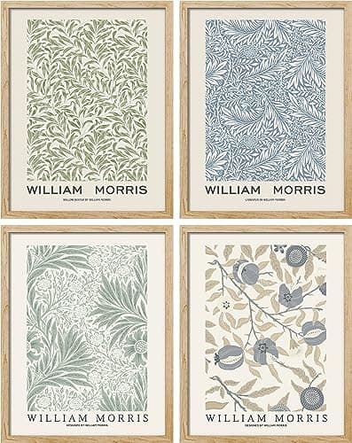 SIGNWIN Framed Poster William Morris Blue & Green Floral Pattern Wilderness Nature Illustrations Fine Art Decorative Country/Farmhouse Vintage for Living Room, Bedroom, Office - 12"x16"x 4 Natural