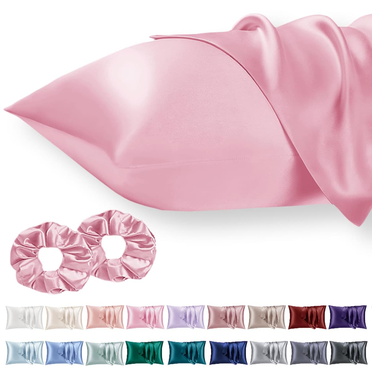 Vielit 2 Pack Satin Pillowcase for Hair and Skin Cooling,Soft as Silk Pillowcase for Hair and Skin,Easier Care than Silk Pillow Case Beige 50x75cm Gifts for Women Envelope & 2 Scrunchies — view 13