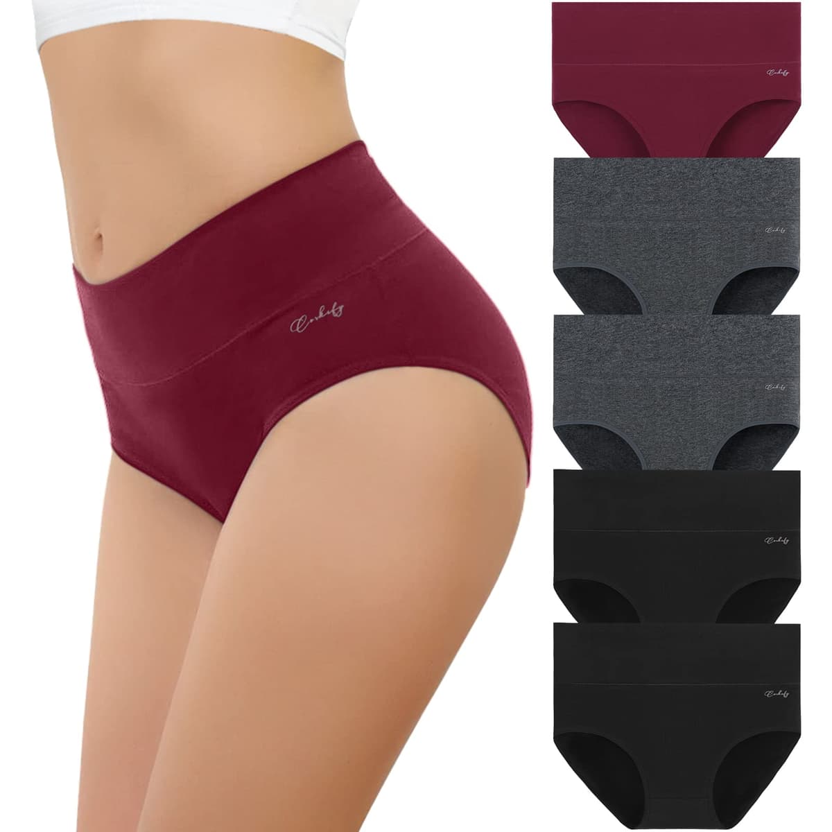 coskefy Underwear Women, High Waisted Cotton Knickers Ladies Full Briefs Soft Panties Slight Tummy Control Pants 5 Pack — view 9