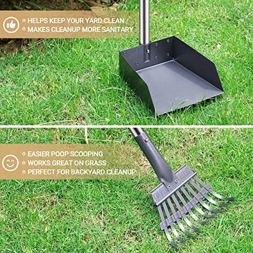 Heeyoo Dog Pooper Scooper, Dog Poop Tray and Rake Set, Pet Waste Removal Scoop with Long Adjustable Sectional Stainless Handles — view 5