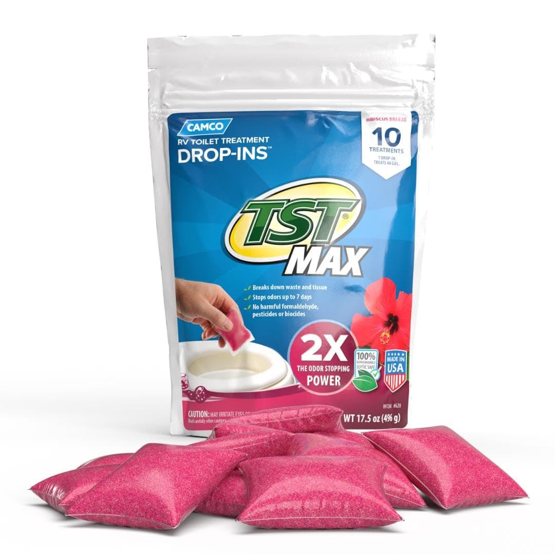 Camco TST MAX RV Toilet Treatment Drop-INs - Control Unwanted Odors & Break Down Waste and Tissue - Safe Septic Tank Treatment - Orange Scent, 30-Pack (41183) — view 8