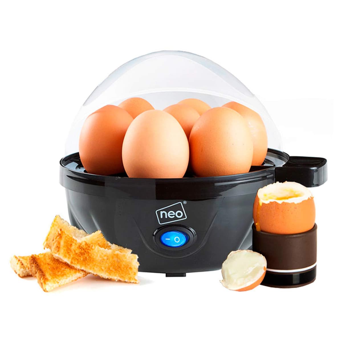 Neo 3 in 1 Durable Kitchen Electric Egg Cooker, Boiler, Poacher Poached Boiled & Omelette Maker Metal Machine Steamer with Timer (Black and Silver) — view 9