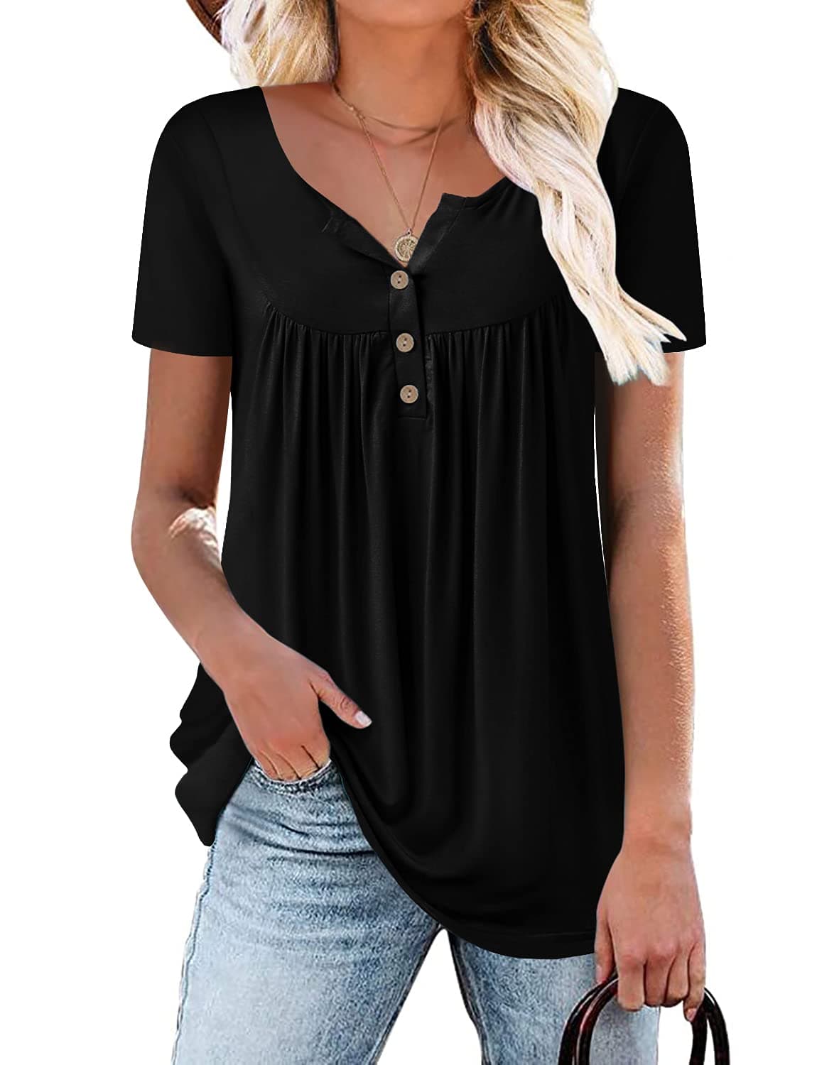 KISSMODA Ladies Pleated Tunic Tops for Women Buttons up Long Sleeve Shirts Floral Print