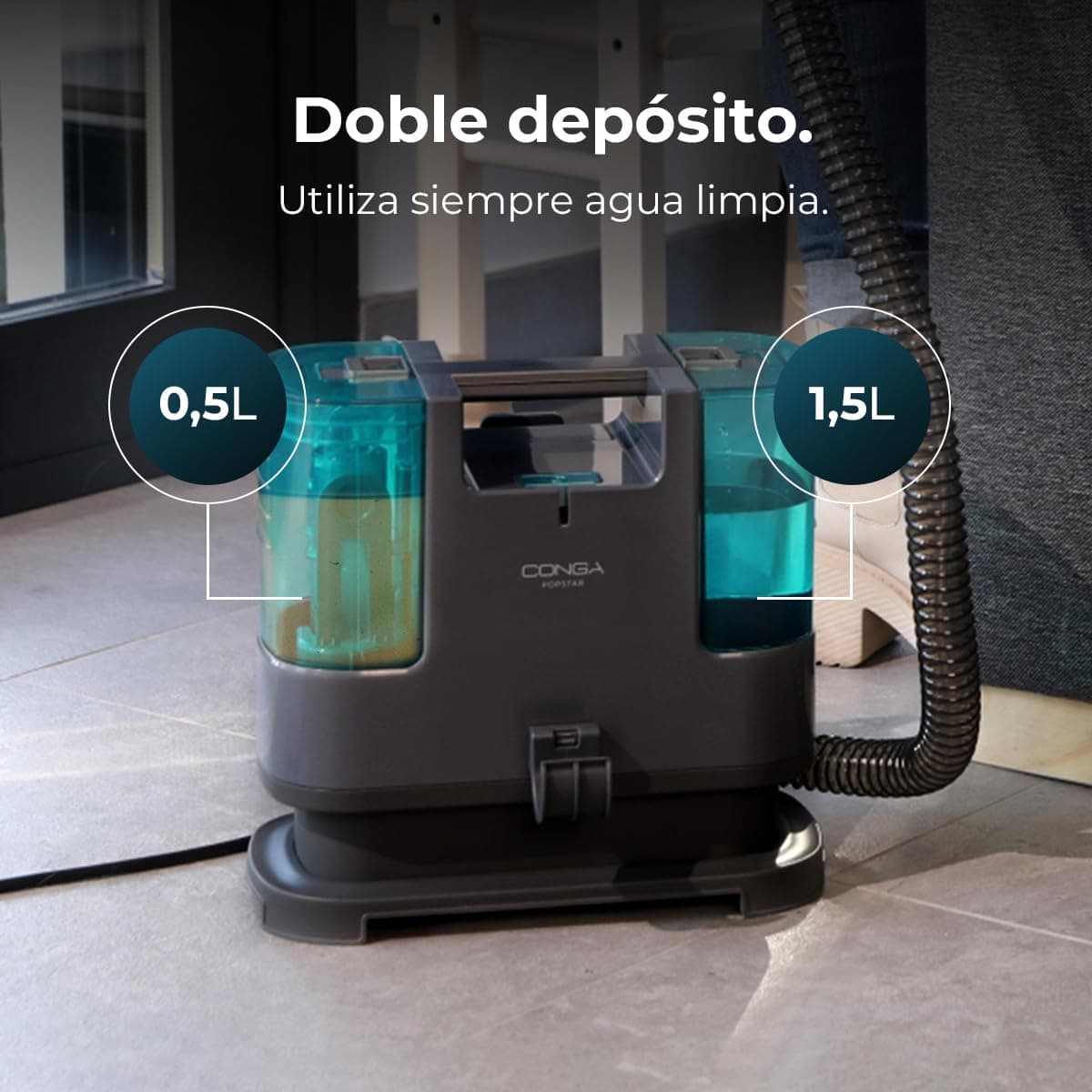 Cecotec Aspirador de Tapicerías Conga Popstar 3000 CarpetClean. 400 W, 2 Depósitos -1 de Agua Limpia y 1 de Sucia-, Pulverizador de Agua, Radio de acción 6 m, Longitud de la Manguera 1,2 m — view 3