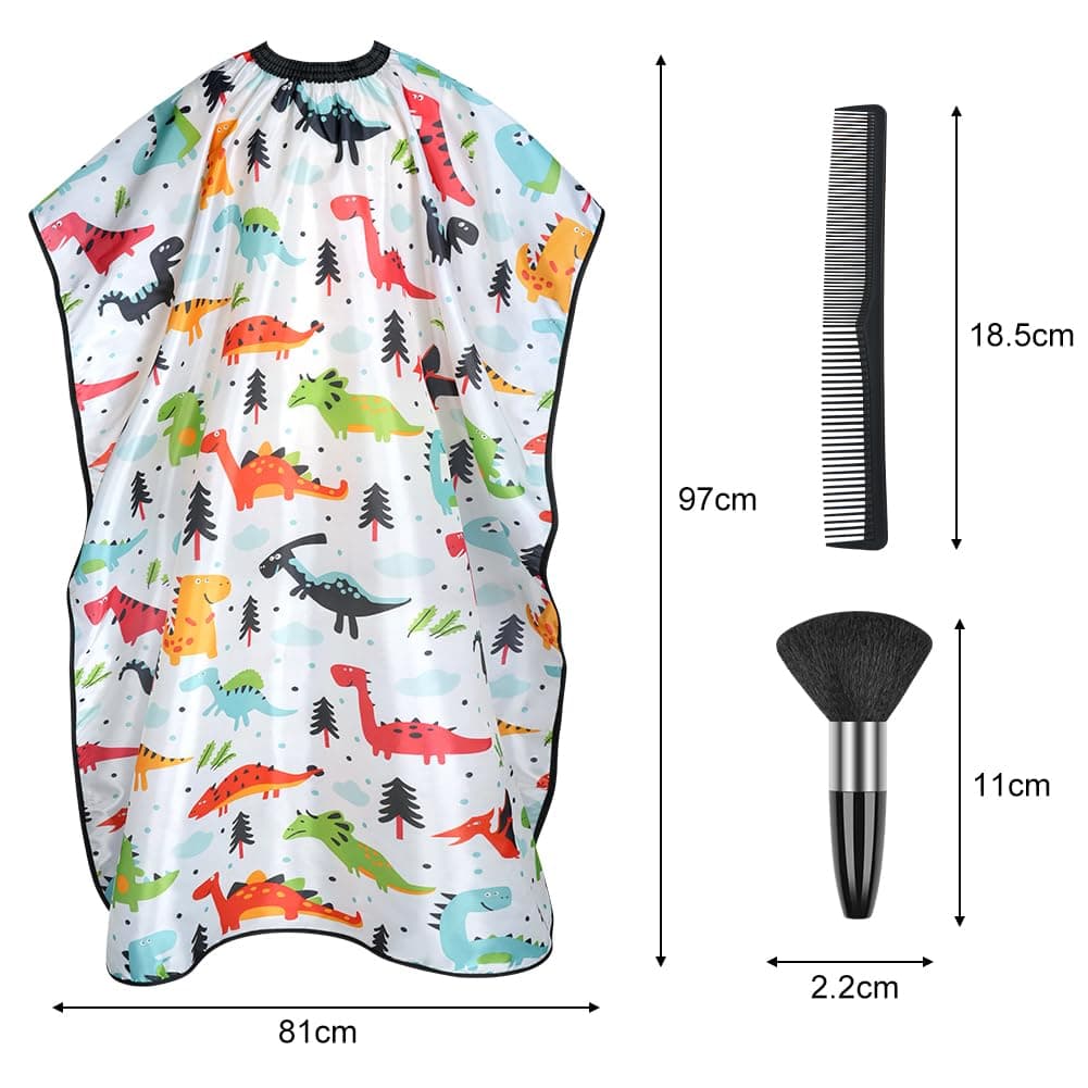 Capas de Peluquería para Niños, Impermeable Capa de Peluquería Infantil con Cepillo y Peineta, Capas de Barbero para Uso en Estudio y Hogar, Dinosaurio Blanco de Dibujos Animados — view 2