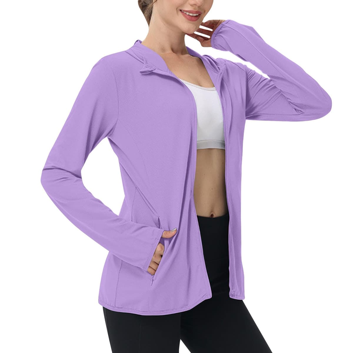 Sun Jacket for Women UPF 50+ Lightweight Athletic Jacket Sun Protection Full Zip Hoodies Shirts Hiking Outdoor Pockets — view 31
