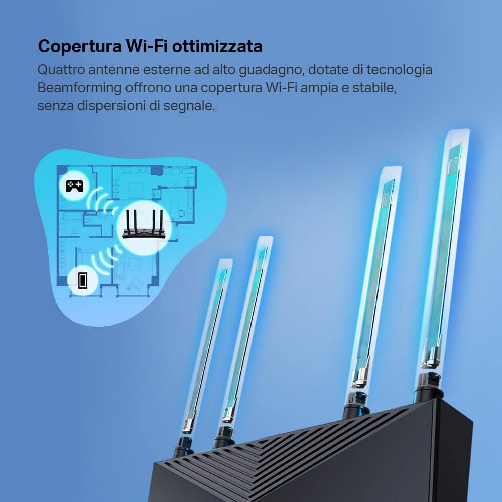 TP-Link Archer AX58 - Router WiFi 6 AX3000, Doble Banda 2.4Ghz/5Ghz,1xWAN/4xLAN Puertp Gigabit, WPA3, OFDMA, WPS, Latencia Ultrabaja, HomeShield, Tecnología OneMesh, Negro — view 4