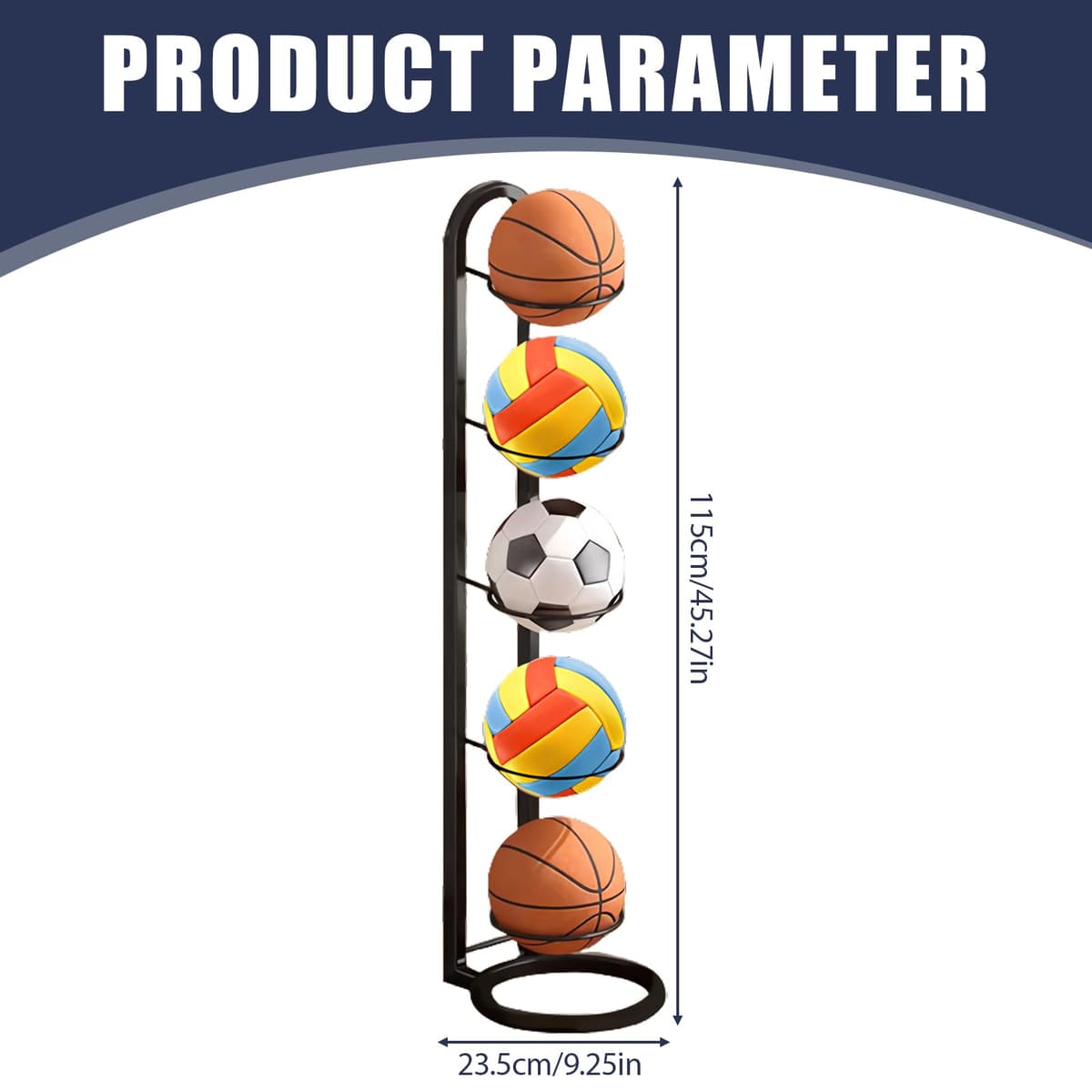 Estantería de 5 niveles de almacenamiento para pelotas de baloncesto, soporte extraíble para exhibición de baloncesto, fútbol, voleibol, rugby — view 2
