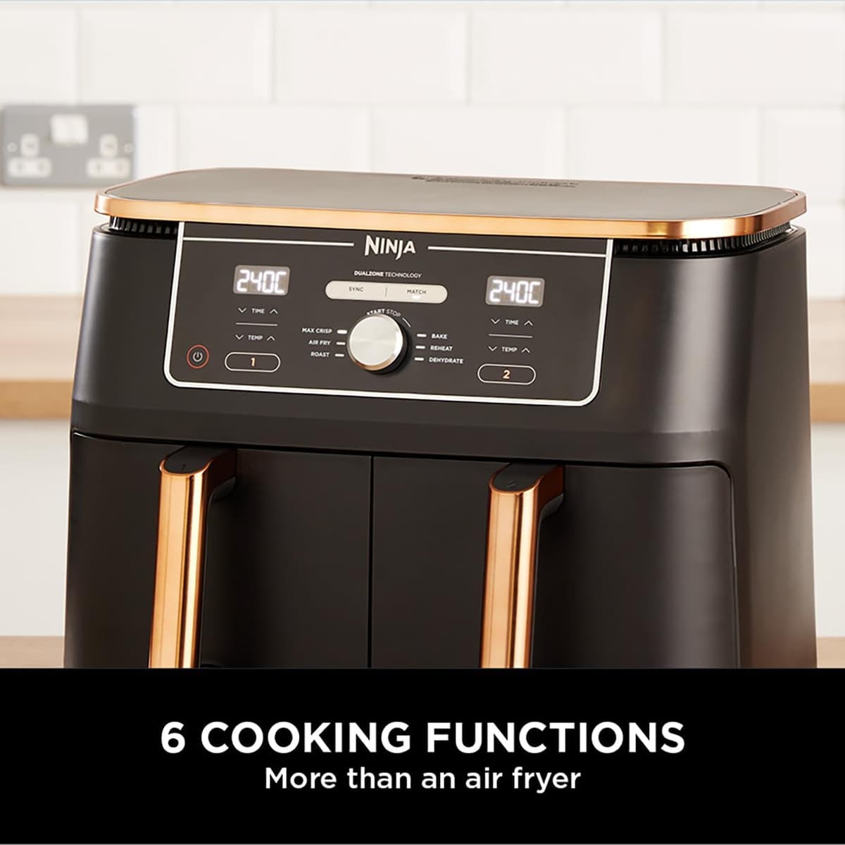 Ninja Foodi MAX Dual Zone Air Fryer, Amazon Exclusive, Tongs, 2 Drawers, 9.5L, 6-in-1, Use No Oil, Air Fry, Max Crisp, Roast, Bake, 8 Portions, Nonstick Dishwasher Safe Baskets, Copper/Black AF400UKCP — view 2
