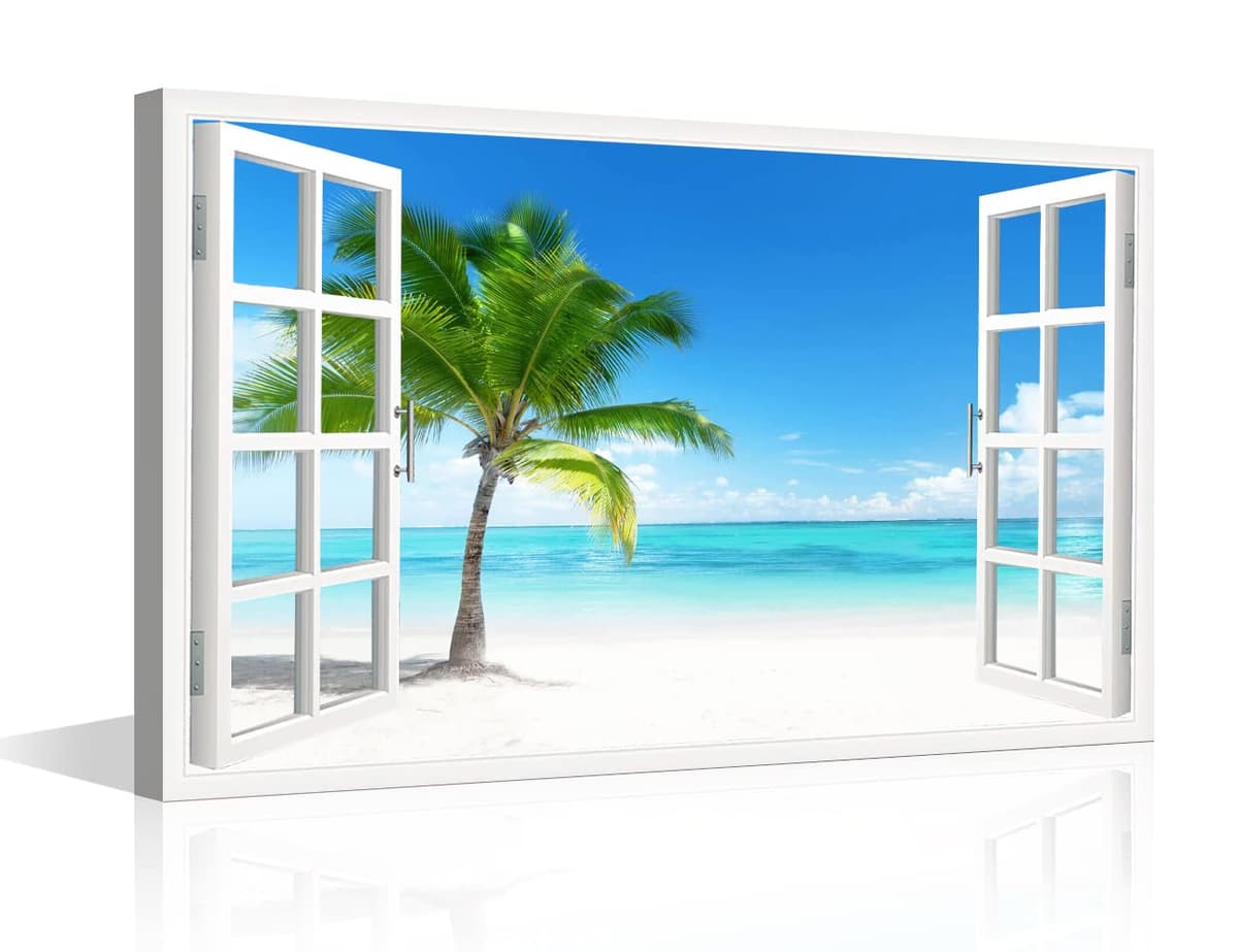 TISHIRON 3D Window View Seaside Effect Canvas Wall Art Prints for Living Room Bedroom Decor Office Kitchen Home Decoration Framed Ready to Hang 12x18inch — view 49