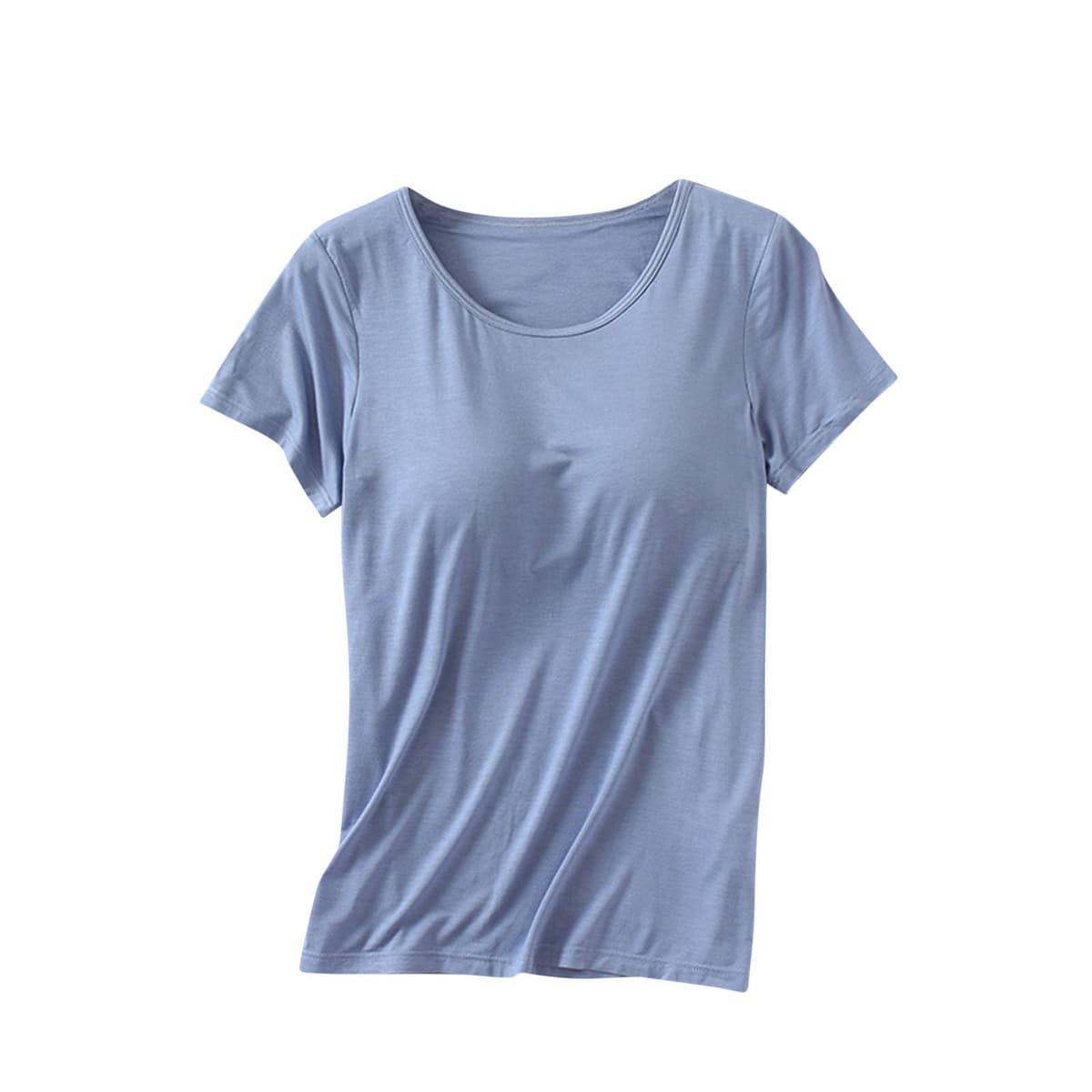 Womens Shirts with Built in Bra Short Sleeve Shirts Summer Casual Athletic Workout Yoga Shelf Bra Padded T Shirts Tops — view 19