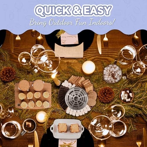 Party Desserts Electric Smores Maker Tabletop Indoor Kit, Indoor Marshmallow Roaster, Smores Station with 4 Compartment Trays & 4 Forks, Great Gift for Adults and Kids in Holidays and Parties (Brown) — view 2