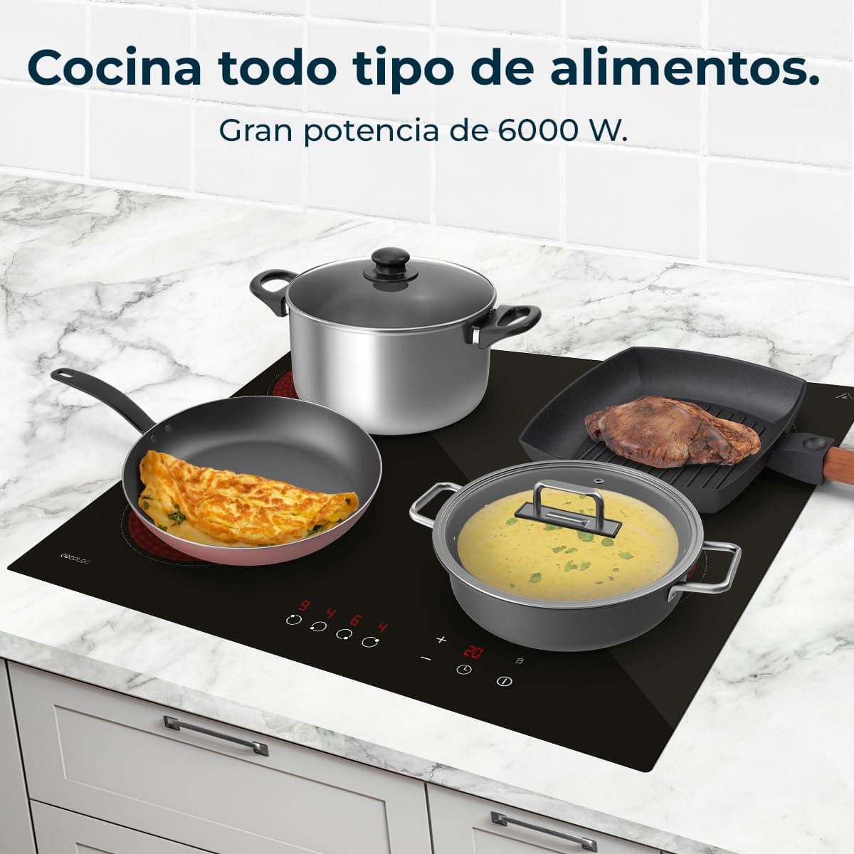 Cecotec Placa de Vitrocerámica 4 Fuegos Bolero Squad V 4001 Potencia Máxima 6000 W, 9 Niveles de Potencia, Control Táctil, Programable, Indicador de Calor Residual — view 4