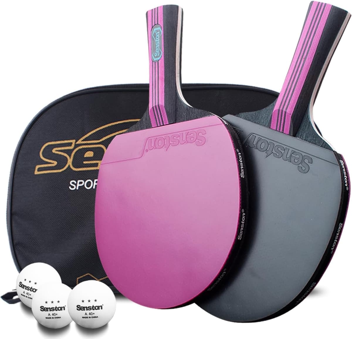 Senston Palas Ping Pong,Pelotas Ping Pong Set, 2 Raquetas de Tenis de Mesa + 3 Pelotas + 1 Bolsa,el Entrenamiento/Kit de Raqueta recreativa — view 9