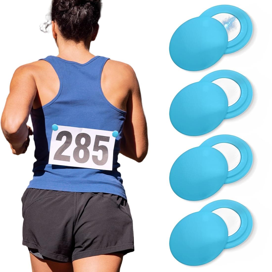NJCXOLA Dorsales Running, 4 Pares Imanes Porta Dorsal Running, Fijación Magnética Dorsal, Imanes Porta Dorsales para La Fijación del Número de Carrera, Accesorios de Maratón - Azul lago