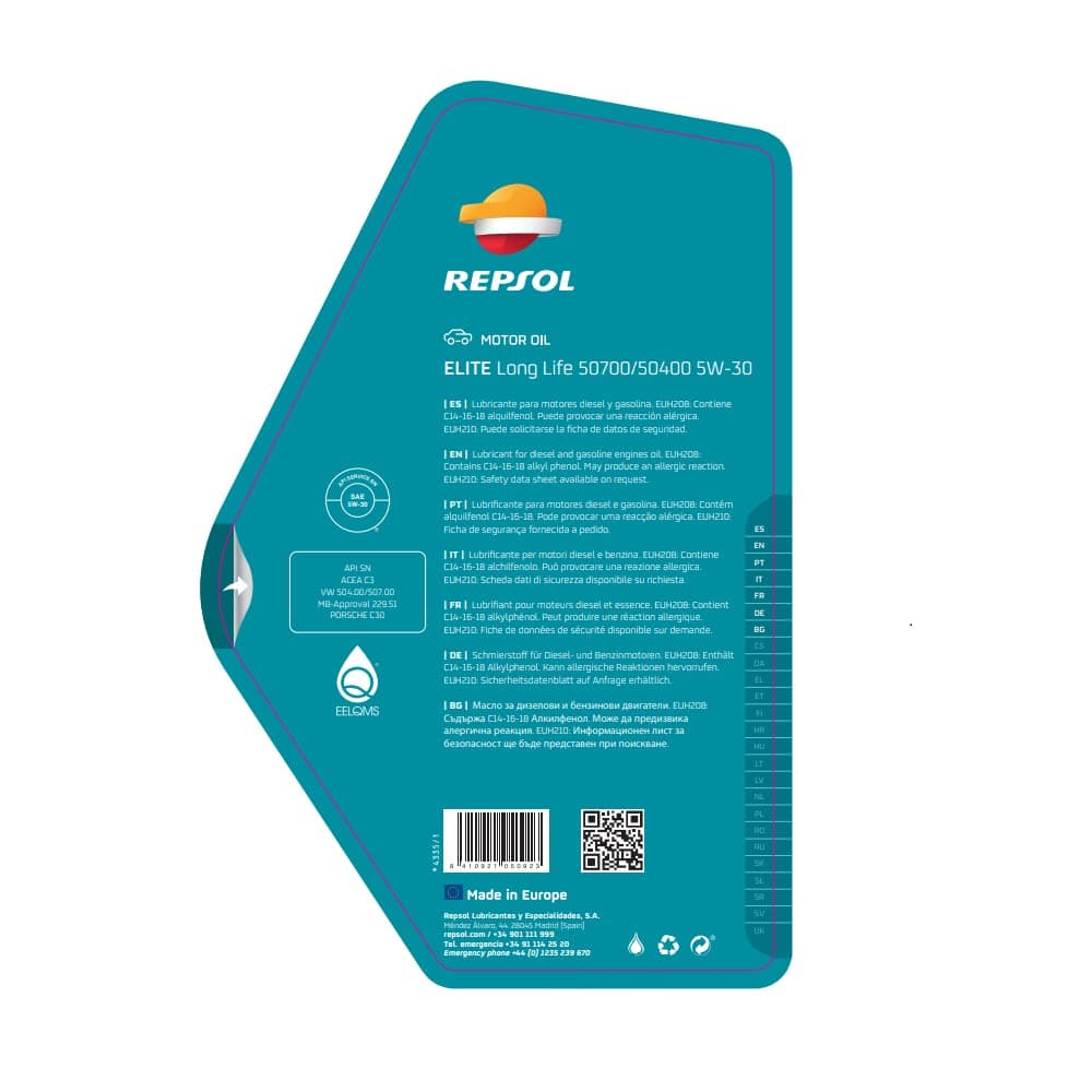 REPSOL aceite lubricante sintético de larga duración (Long Life) para coche ELITE LONG LIFE 50700/50400 5W-30 5L — view 3