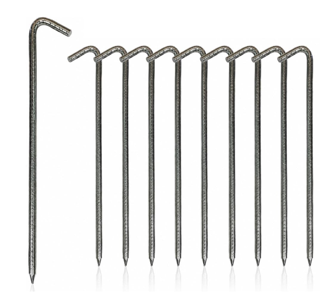 FERPASA® - Piquetas de Camping Suelo Duro de Acero Galvanizado 25 cm – Pack de 10 Unidades para Tiendas de Campaña, Toldos y Carpas – Anclaje Resistente para Tienda de Campaña y Toldo