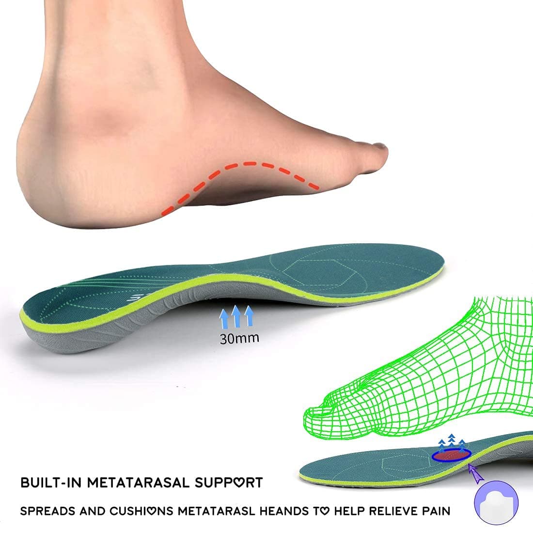Plantar Fasciitis Arch Support Orthopedic Insoles Relieve Flat Feet Heel Pain Shock Absorption Comfortable Insoles — view 5