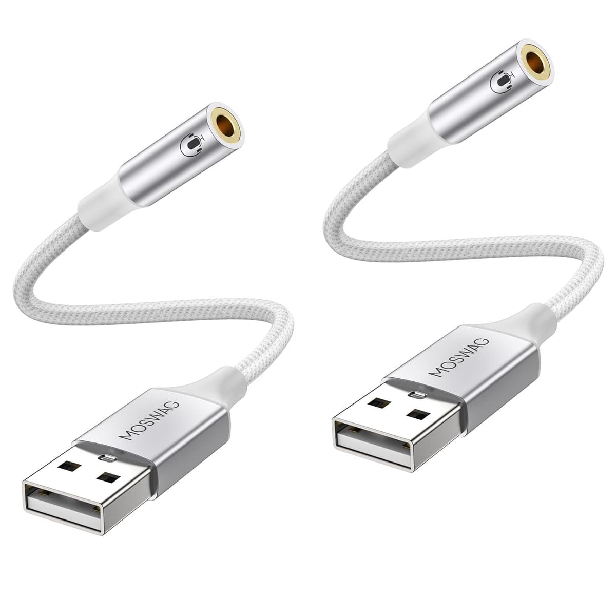 MOSWAG USB to 3.5mm Audio Adapter Built-in DAC External Sound Card Nylon Braided Aluminum Shell for PC Laptop PS5 PS4 Mac Linux Chromebook 1Pack — view 9