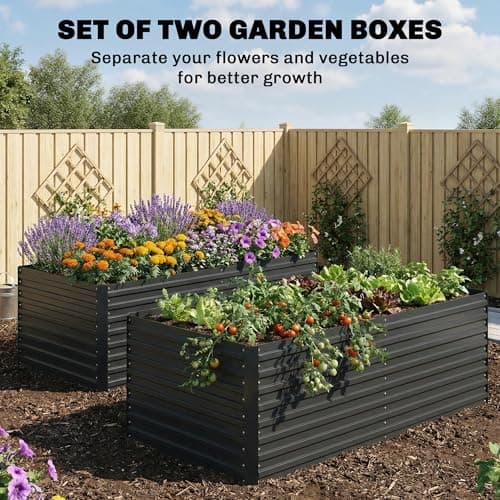 Outsunny Set of 2 Galvanised Raised Garden Bed, 6 x 3 x 2 ft Metal Garden Bed with Safe Edging, Outdoor Elevated Planter Box for Vegetables, Flowers, Herbs, Dark Grey — view 2