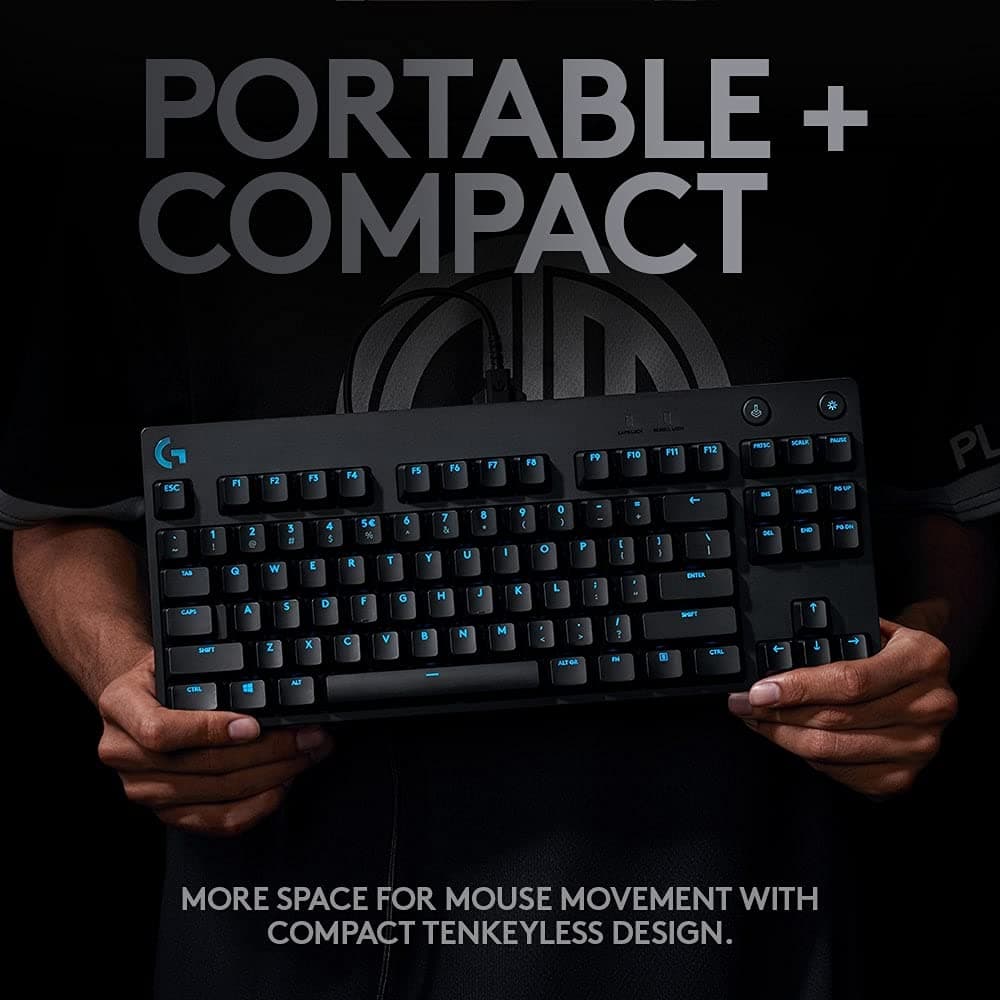 Logitech G PRO Mechanical Gaming Keyboard – Ultra Portable Tenkeyless Design, Detachable Micro USB Cable, Advanced GX Blue Clicky Switches, LIGHTSYNC RGB Backlit Keys, QWERTY UK, PC/Mac - Black — view 4